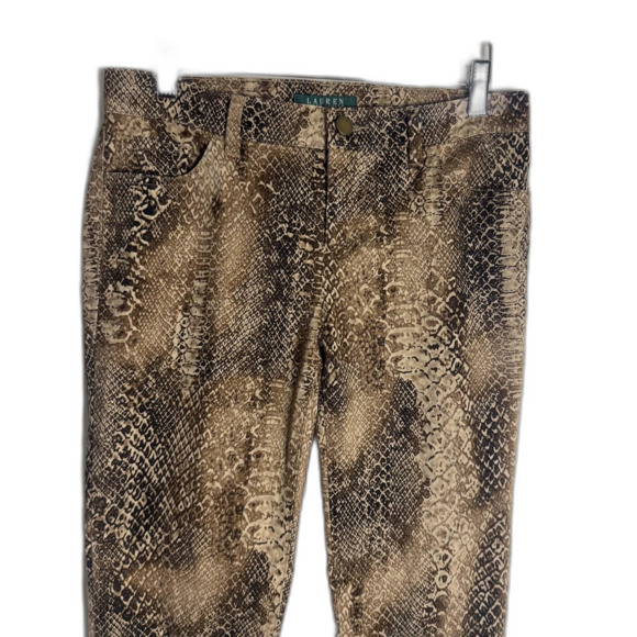 Lauren Ralph Lauren Pants Womens 4P Brown Snake Print Cotton Petite Zipper Hem - Picture 2 of 11